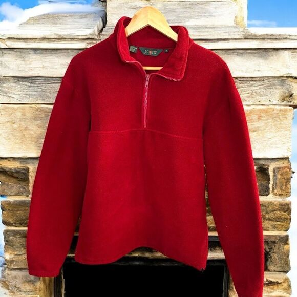 J. Crew Zip-Up Sweater fleece pullover 1/4 zip mens small Burgundy red cabincore - Picture 1 of 6